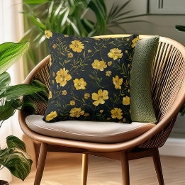Elegant Yellow Buttercup Flowers Cushion