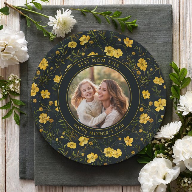 Elegant Yellow Buttercup Flowers Mother's Day Paper Plate (Creator Uploaded)