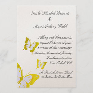 Elegant yellow Butterflies Wedding Invitation
