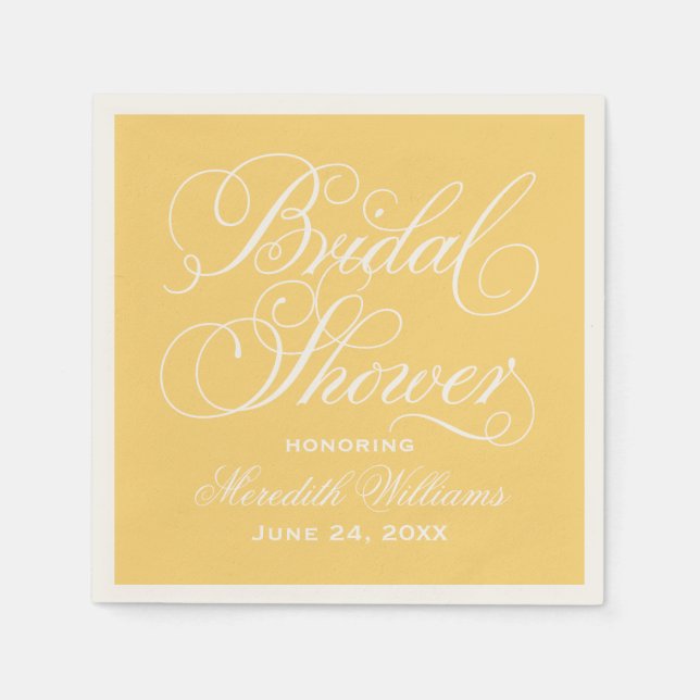 Elegant Yellow Calligraphy Wedding Bridal Shower Napkin (Front)
