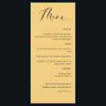 Elegant Yellow, Calligraphy Wedding / Reception Me Menu<br><div class="desc">Elegant yellow wedding or dinner reception Menu card. Contemporary, simple and elegant design with beautiful modern hand written calligraphy. Front and back background colour in yellow tone. Ability to change both front and / or back background colour by selecting "customise further". Design available in a variety of colour choices. Part...</div>