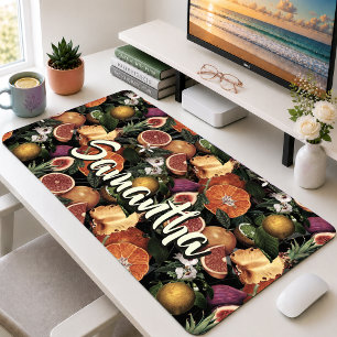 Elegant Yellow Citrus Orange Fruit Pattern Desk Mat