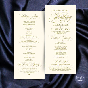 Elegant Yellow Cream Gold Script Wedding Ceremony Programme