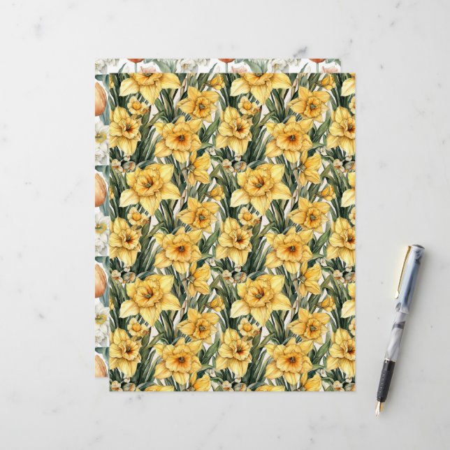 Elegant yellow Daffodil and Tulips Easter Flowers  (Front/Back In Situ)