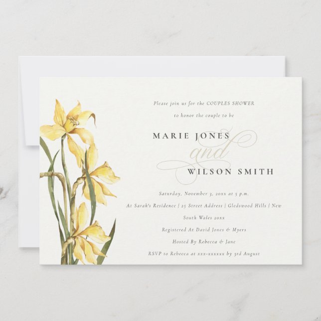 Elegant Yellow Daffodil Couples Shower Invite (Front)