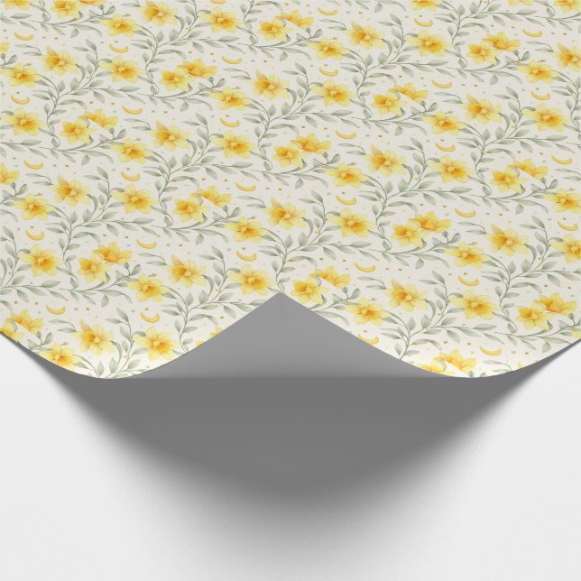 Elegant Yellow Daffodil Floral Wrapping Paper (Corner)