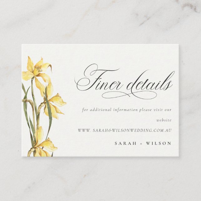 Elegant Yellow Daffodil Watercolor Wedding Website Enclosure Card (Front)