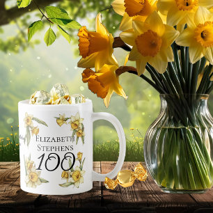 Elegant Yellow Daffodils Floral 100th Birthday Coffee Mug
