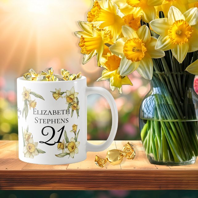 Elegant Yellow Daffodils Floral 21st Birthday Coffee Mug (Elegant Yellow Daffodils Floral "21" 21st Birthday Keepsake Coffee Mug)