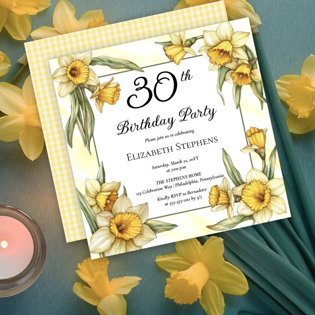 Elegant Yellow Daffodils Floral 30th Birthday Invitation (Elegant Yellow Daffodils Floral 30th Birthday Party Invitation -- Print | Download)