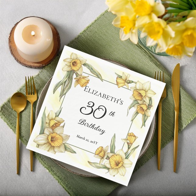 Elegant Yellow Daffodils Floral 30th Birthday Napkin (Elegant Yellow Daffodils Floral 30th Birthday Party Napkins)