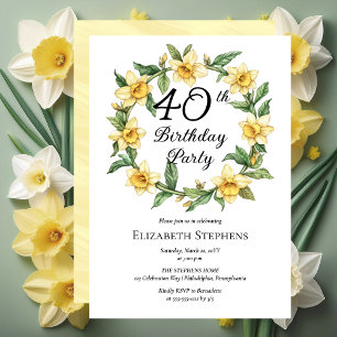 Elegant Yellow Daffodils Floral 40th Birthday Invitation