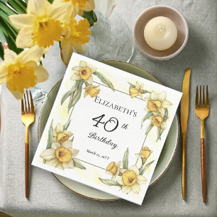 Elegant Yellow Daffodils Floral 40th Birthday Napkin