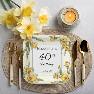 Elegant Yellow Daffodils Floral 40th Birthday Paper Plate