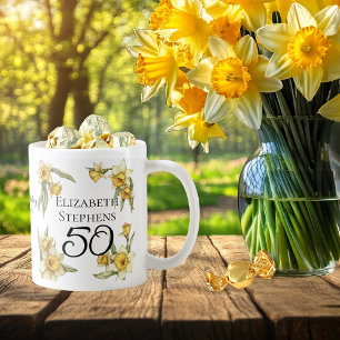 Elegant Yellow Daffodils Floral 50th Birthday Coffee Mug
