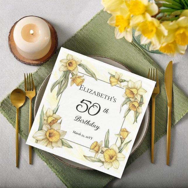 Elegant Yellow Daffodils Floral 50th Birthday Napkin (Elegant Yellow Daffodils Floral 50th Birthday Party Napkins)