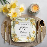 Elegant Yellow Daffodils Floral 50th Birthday Paper Plate<br><div class="desc">Elegant yellow daffodils floral design "50th Birthday" design featuring a floral square frame of daffodils surrounding a white and green frame on a distressed yellow and white background.</div>