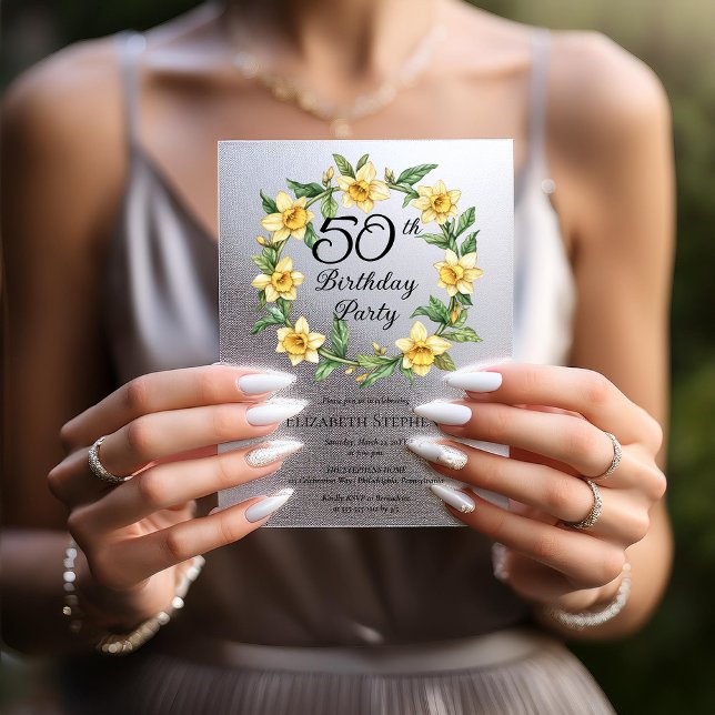 Elegant Yellow Daffodils Floral 50th Birthday Vellum Invitations (Elegant Yellow Daffodils Floral 50th Birthday Party Vellum Invitation )