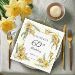 Elegant Yellow Daffodils Floral 60th Birthday Napkin<br><div class="desc">Elegant yellow daffodils floral design "60th Birthday" design featuring a floral square frame of daffodils surrounding a white and green frame on a distressed yellow and white background.</div>