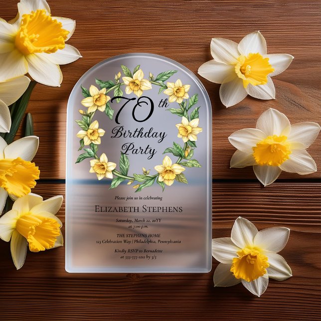 Elegant Yellow Daffodils Floral 70th Birthday Acrylic Invitations (Elegant Yellow Daffodils Floral 70th Birthday Party Acrylic Invitation)