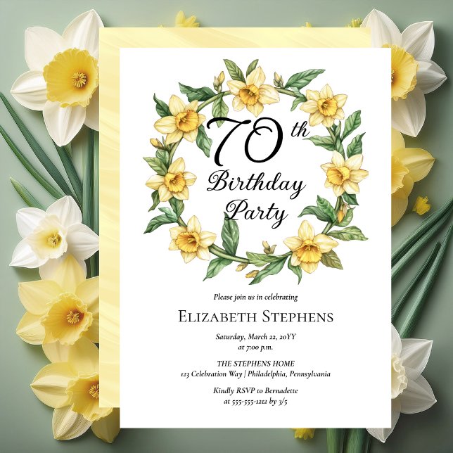 Elegant Yellow Daffodils Floral 70th Birthday Invitation (Elegant Yellow Daffodils Floral 70th Birthday Party Invitation -- Print | Download)