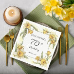 Elegant Yellow Daffodils Floral 70th Birthday Napkin<br><div class="desc">Elegant yellow daffodils floral design "70th Birthday" design featuring a floral square frame of daffodils surrounding a white and green frame on a distressed yellow and white background.</div>