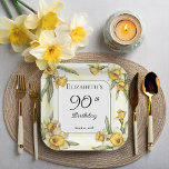 Elegant Yellow Daffodils Floral 90th Birthday Paper Plate<br><div class="desc">Elegant yellow daffodils floral design "90th Birthday" design featuring a floral square frame of daffodils surrounding a white and green frame on a distressed yellow and white background.</div>