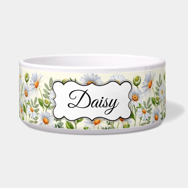 Elegant Yellow Daisy Personalized Pet Bowl (Front)
