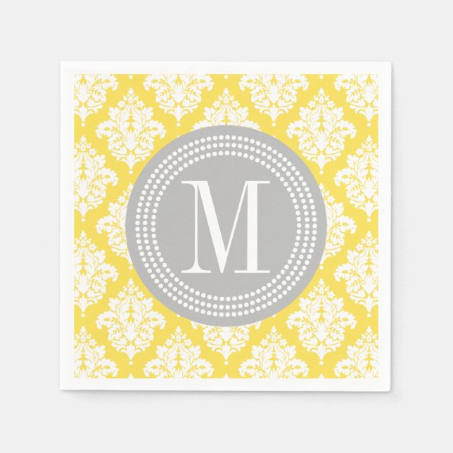 Elegant Yellow Damask Personalised Napkin (Front)