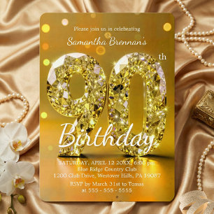 Elegant Yellow Diamond Gemstone Glamour 90th Party Invitation
