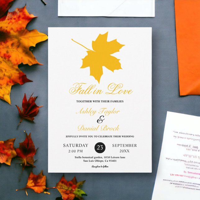 Elegant Yellow Fall Leaves Rustic Floral Wedding Invitation (Creator Uploaded)