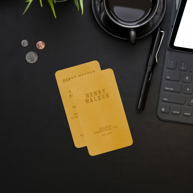 Elegant Yellow Faux Vegan Leather Business Card (Creator Uploaded)