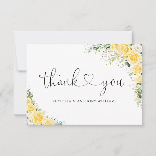 Elegant Yellow Flat Thank You Card (Front)