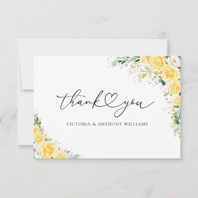 Elegant Yellow Flat Thank You Card (Front)