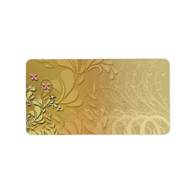 Elegant yellow floral and pink blossom label (Front)