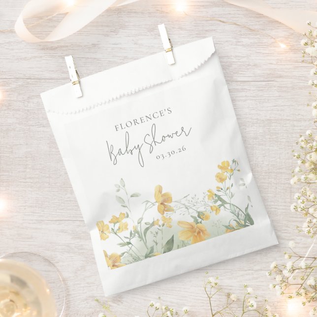 Elegant Yellow Floral Baby Shower Favour Bags (Clipped)