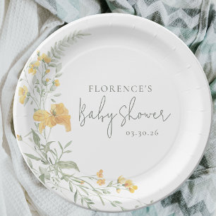 Elegant Yellow Floral Baby Shower Paper Plate