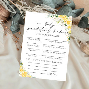 Elegant Yellow Floral Baby Shower Predictions Card