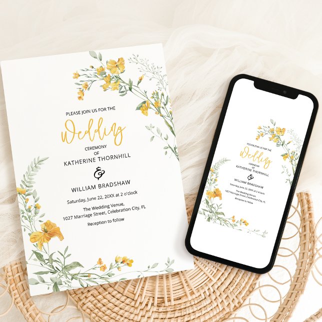 Elegant Yellow Floral Boho Wedding Invitation (Creator Uploaded)