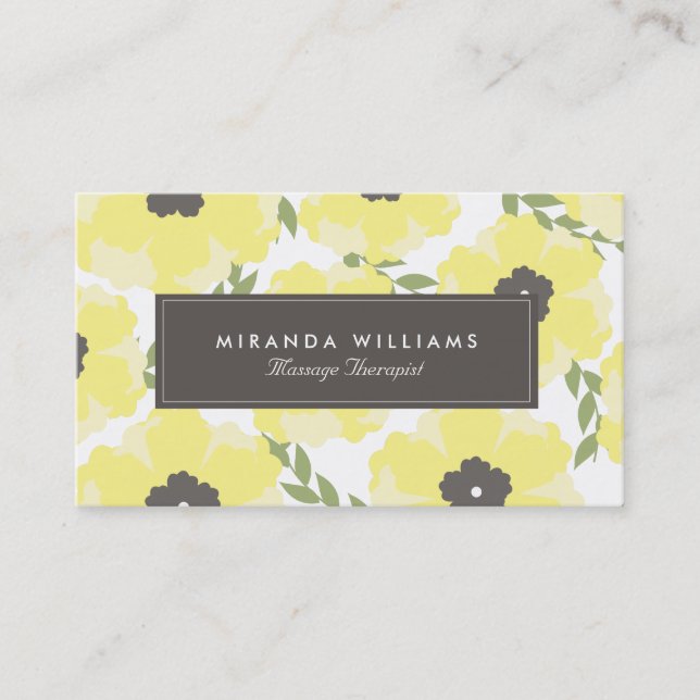 Elegant Yellow Floral Business Cards (Front)