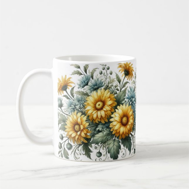 Elegant Yellow Floral Ceramic Coffee Mug (Left)