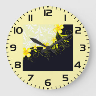 Elegant Yellow Floral Damask Large Clock