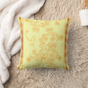 Elegant Yellow Floral Decorative Cushion
