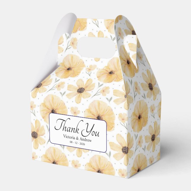 Elegant Yellow Floral Favour Box (Front Side)