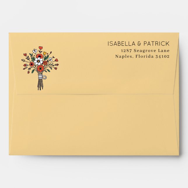 Elegant Yellow Floral Illustration Envelope (Back (Top Flap))
