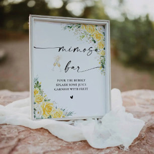 Elegant Yellow Floral Mimosa Bar Sign