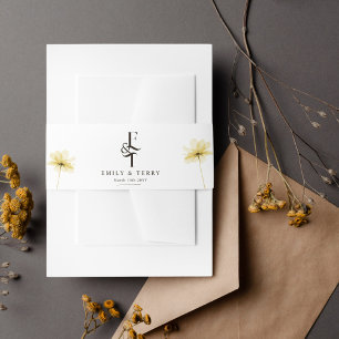 Elegant Yellow Floral & Monogram Minimal Wedding Invitation Belly Band