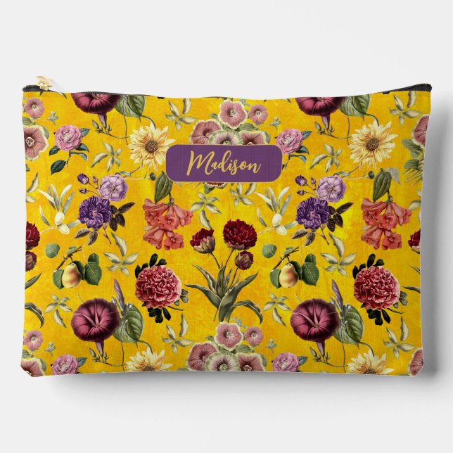Elegant yellow Floral pattern monogram  Accessory Pouch (Front)