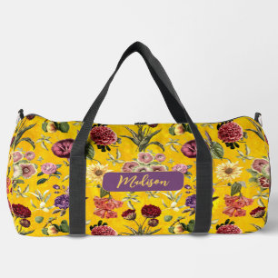 Elegant yellow Floral pattern monogram Printed Duffle Bag