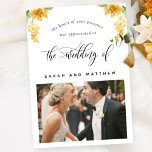 Elegant Yellow Floral, Photo Wedding Flat Thank You Card<br><div class="desc">Thank your guests with this elegant photo wedding thank you card! Design with delicate watercolor yellow tone floral details and beautiful modern hand written calligraphy elements. Add your own photo on photo template and Zazzle will automatically fit you image in place! Option to add on the back a "printed" thank...</div>